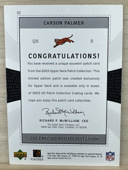 2003 Upper Deck Patch Collection - Jumbo Souvenir Patch Carson Palmer