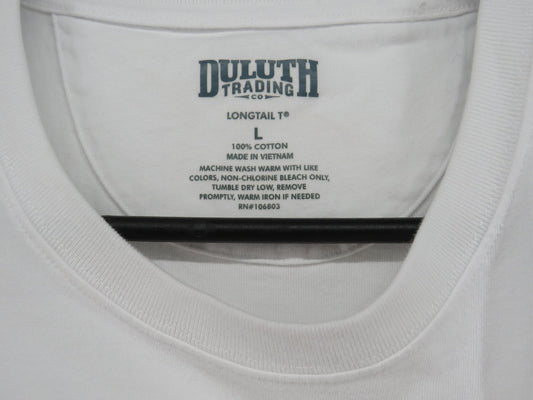 Duluth Trading Co T Shirt - Men's Large Longtail - Short Sleeve White Cotton