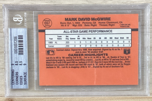 1990 Donruss - Mark McGwire #697 - Beckett 8.5 NM-MT
