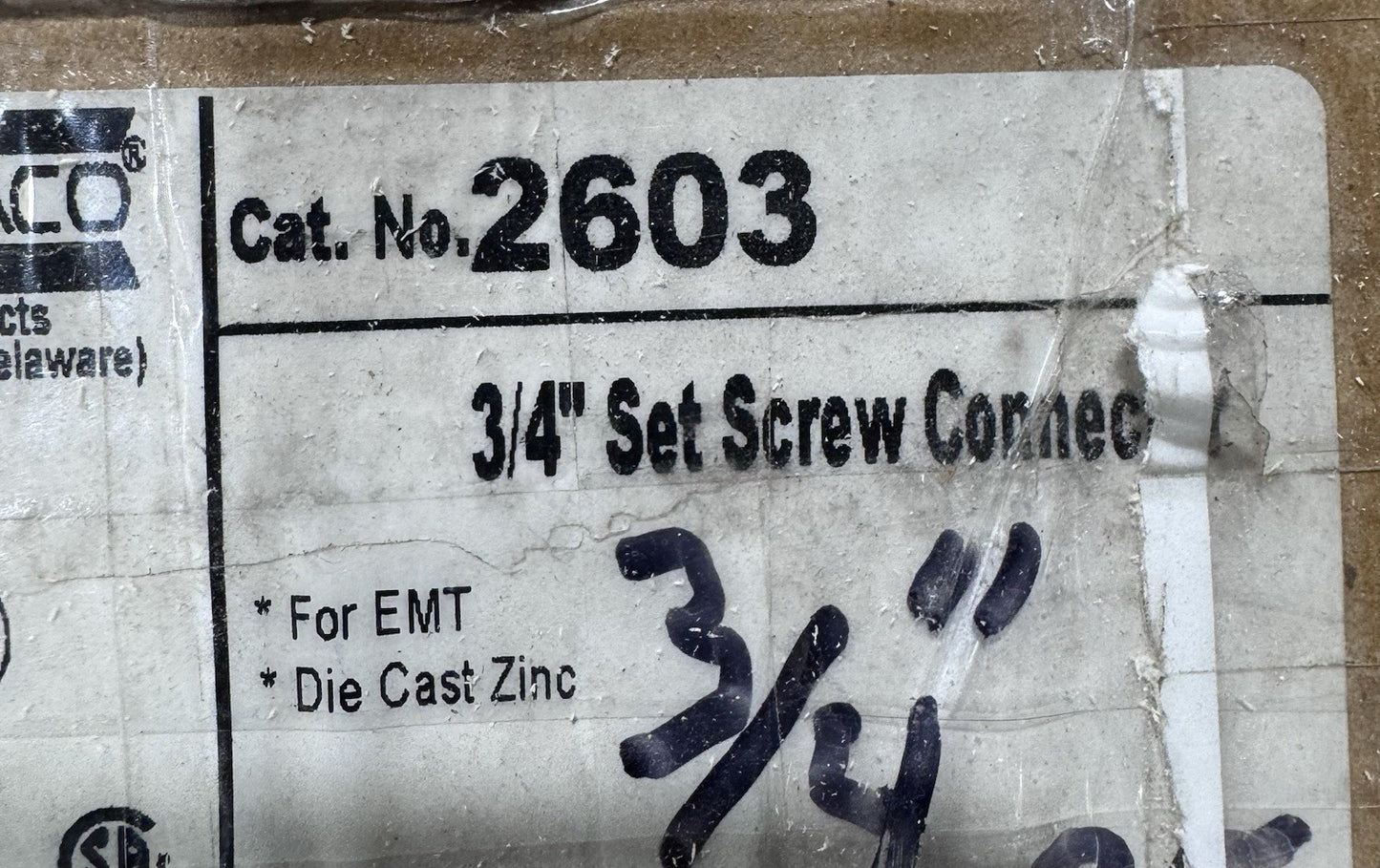 Hubbell Raco 2603 Connectors 3/4" Set Screw Type- For EMT (Lot of 10) Zinc