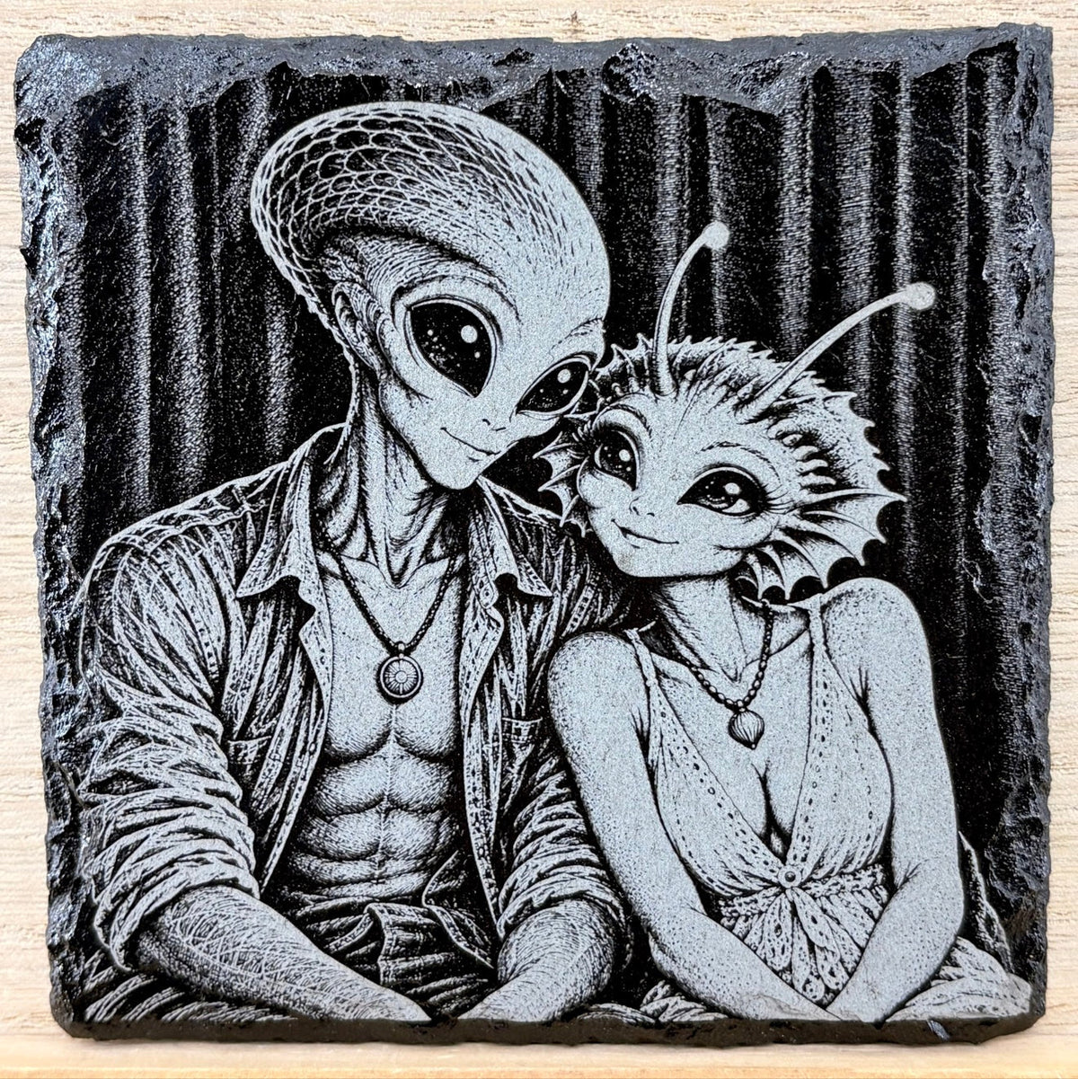 Slate Coaster - Alien Sweethearts