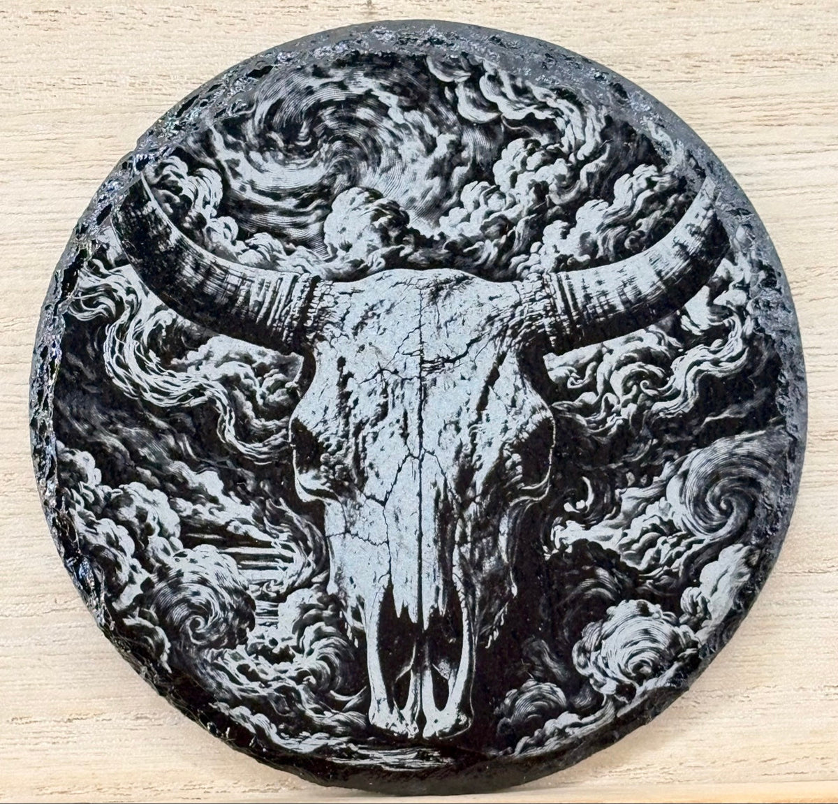 Slate Coaster - Longhorn Skull