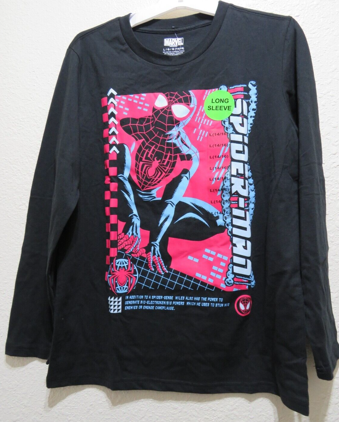Marvel Spiderman Long Sleeve Shirt - Size Large 14/16