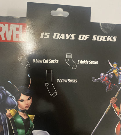 Marvel 15 Days of Socks Kids Medium Shoe Sz 9 - 2 1/2