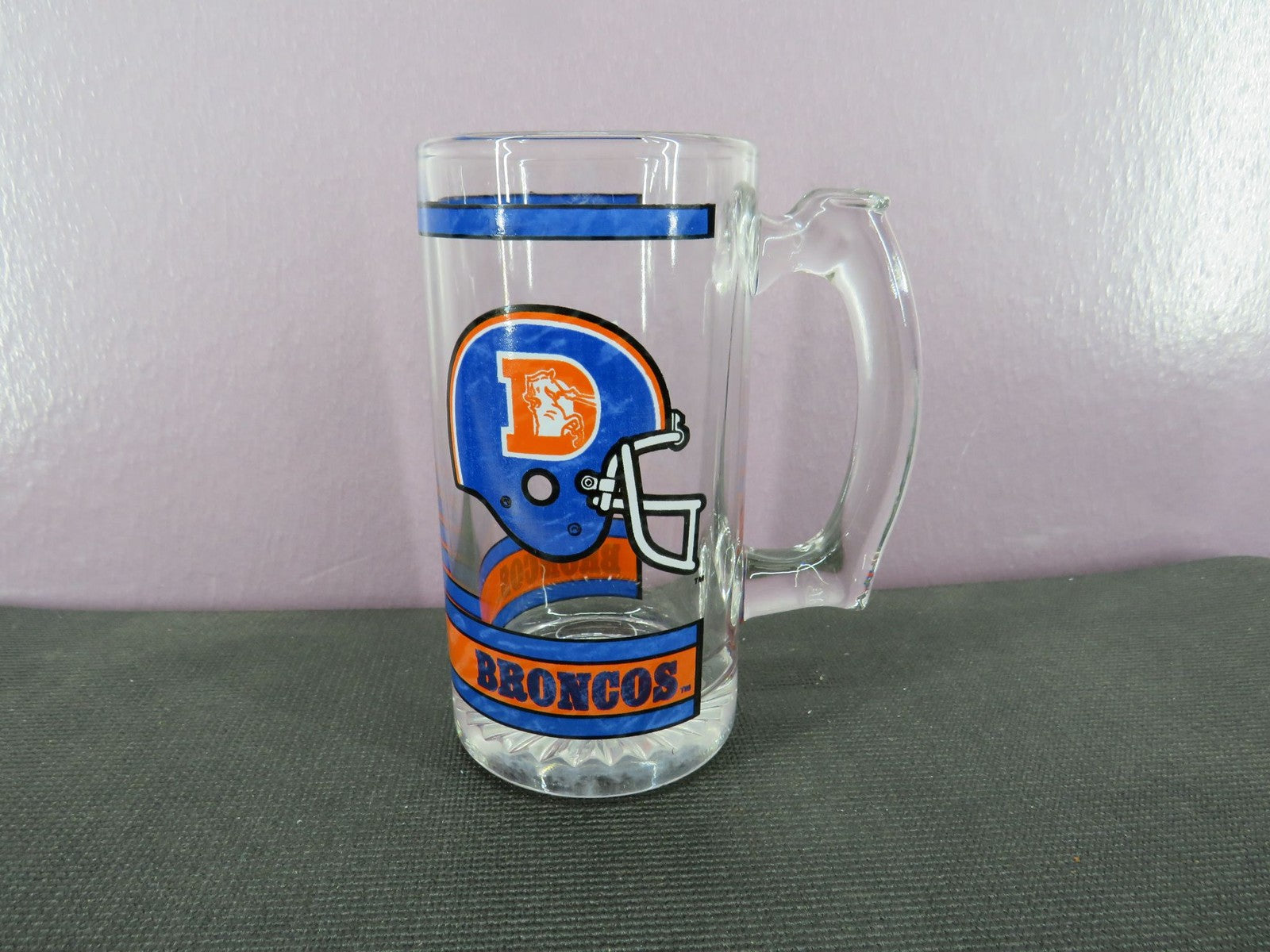 Vintage Denver Broncos Beer Mug Stein Tall Glass 1980s NFL