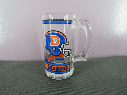 Vintage Denver Broncos Beer Mug Stein Tall Glass 1980s NFL