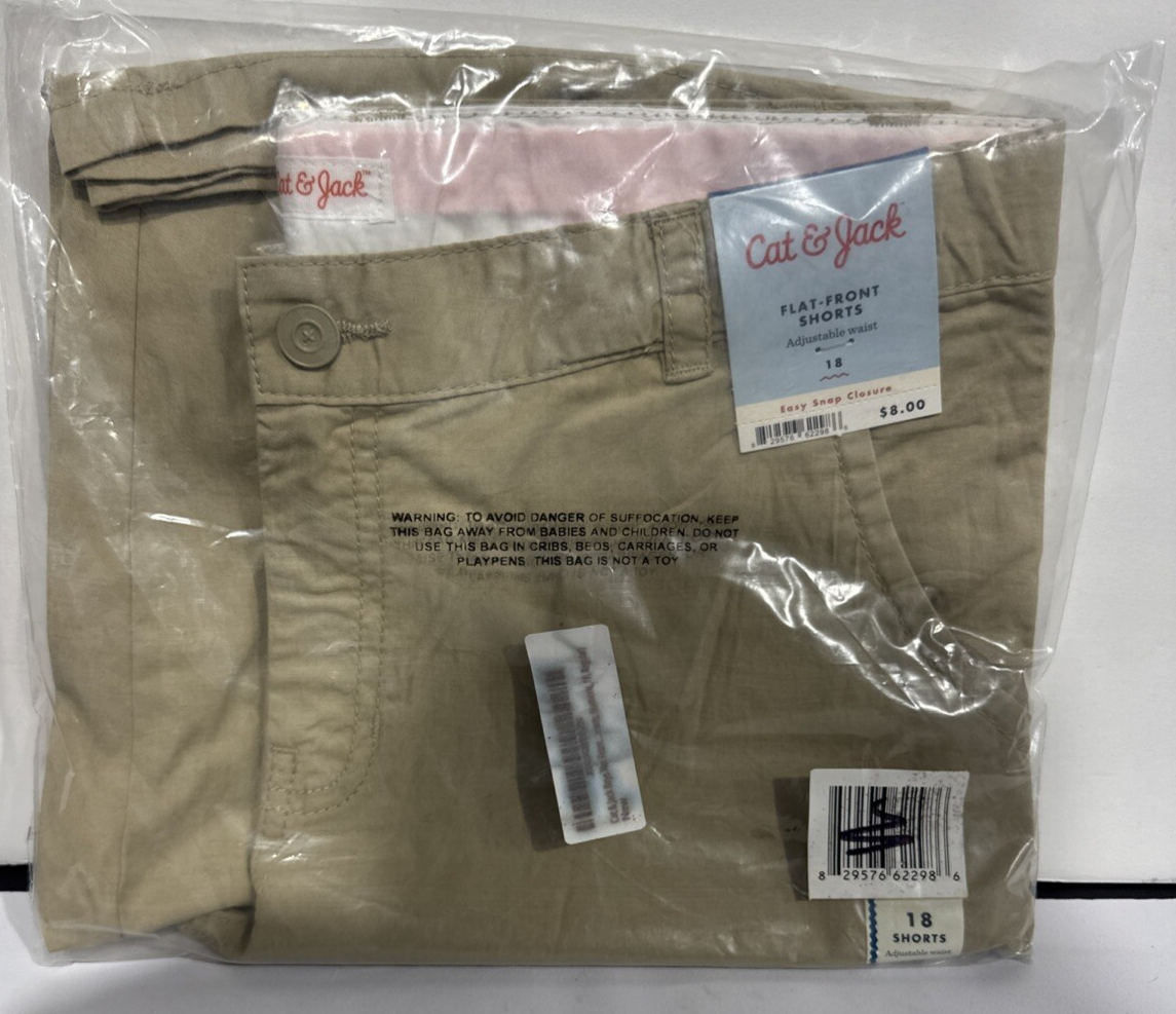 Cat & Jack Boys Flat Front Chino Uniform Shorts - Beige - Size 18