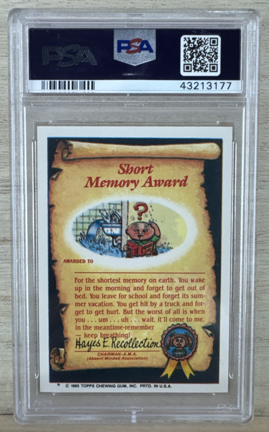 1985 Garbage Pail Kids - Shrunken Ed #65a - PSA 8