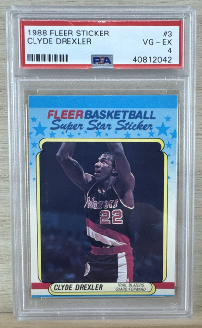 1988 Fleer Sticker - Clyde Drexler #3 - PSA 40