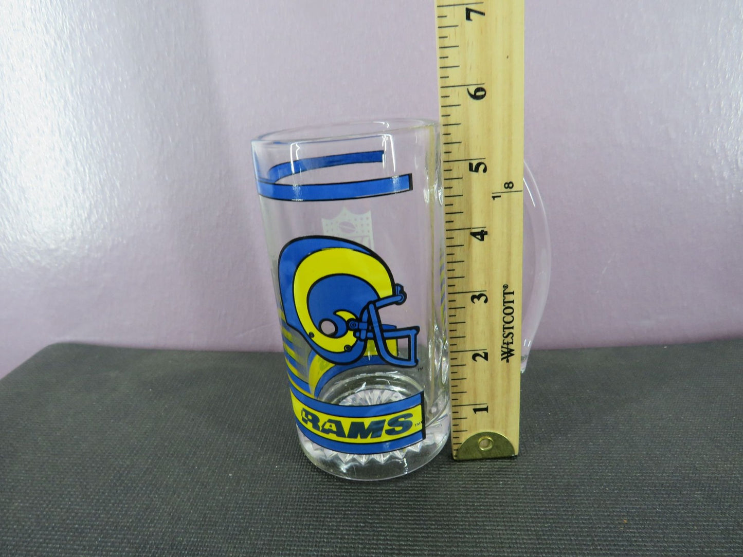 Vintage Los Angeles Rams Beer Mug Stein Tall Glass 1980s NFL