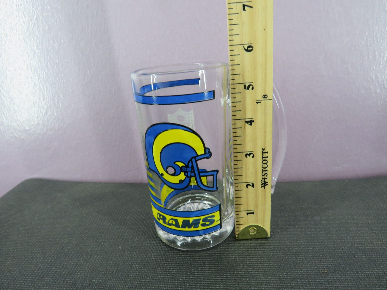 Vintage Los Angeles Rams Beer Mug Stein Tall Glass 1980s NFL