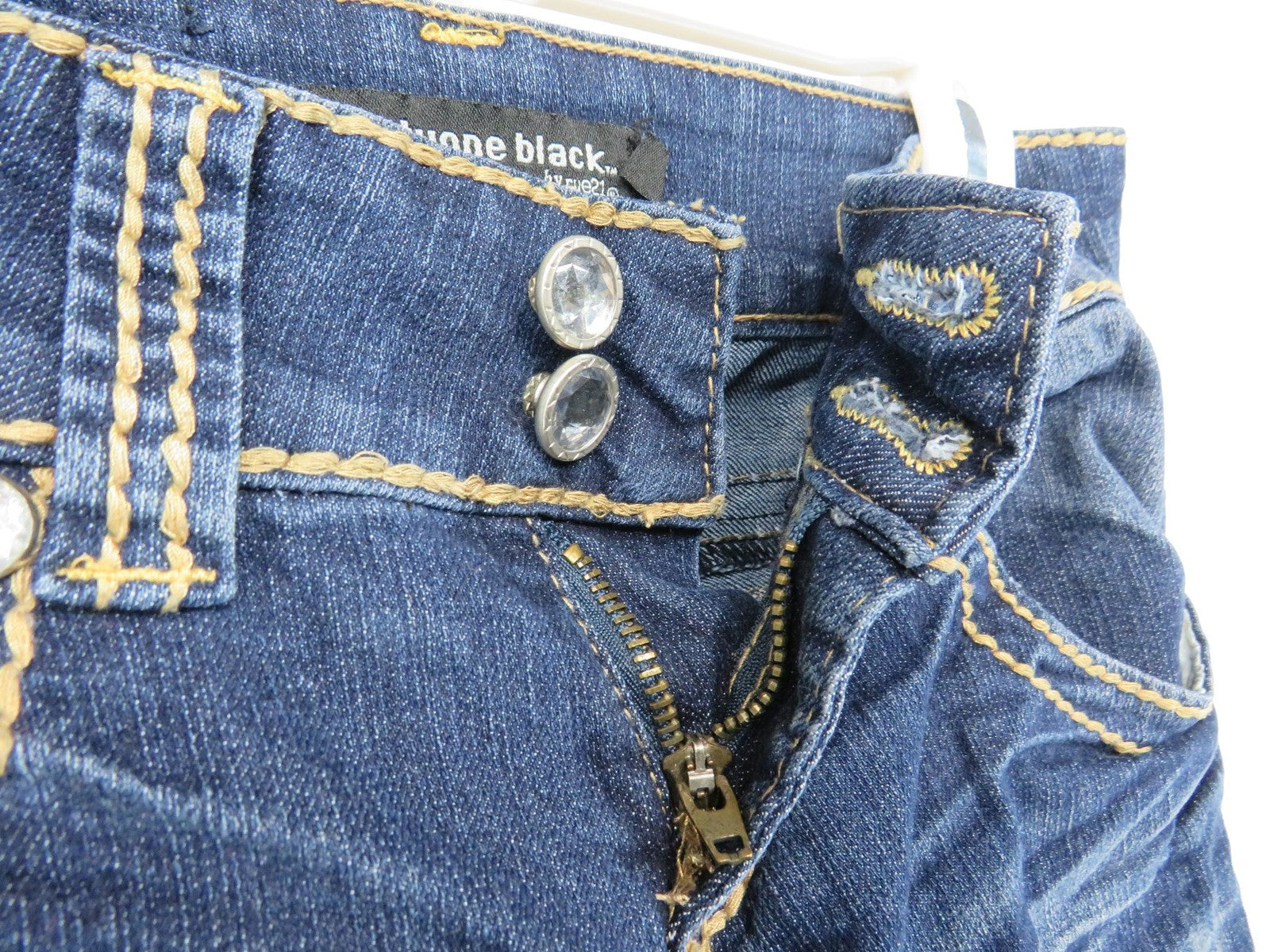twentyone black Jeans Womens 0/1 Regular Skinny Crystal Studs Dark Wash Stretch