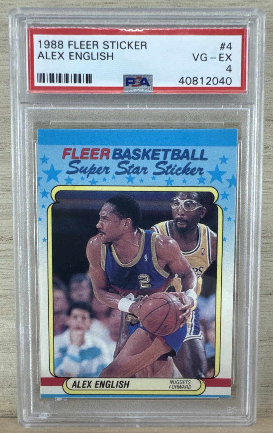 1988 Fleer Sticker - Alex English #4 - PSA 4