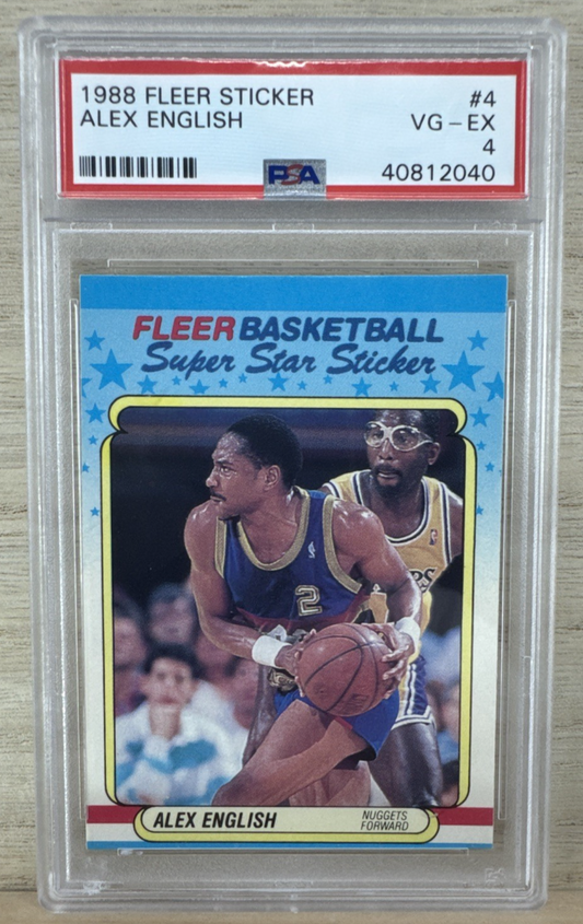 1988 Fleer Sticker - Alex English #4 - PSA 4