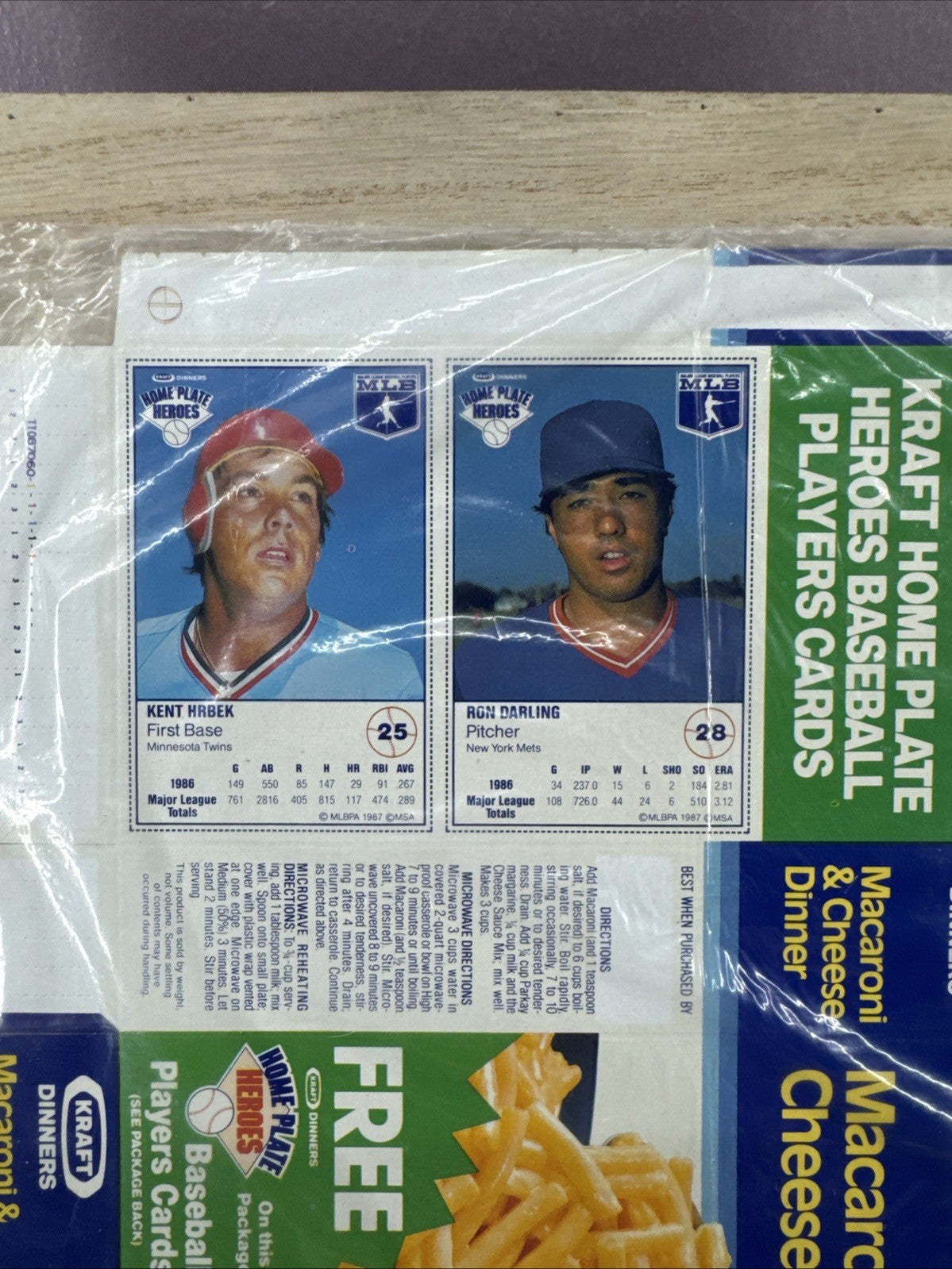 1987 Kraft Home Plate Heroes Never Folded Panel - Kent Hrbek Ron Darling