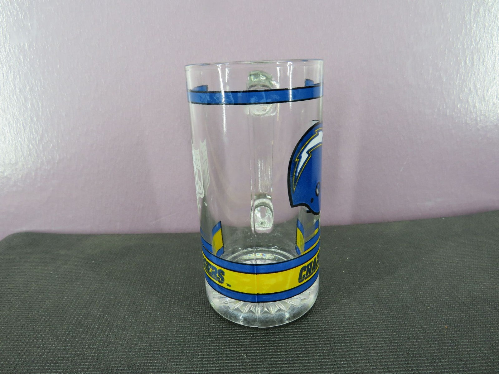 NFL Chargers Official Glass Beer Mug Helmet Logo Blue Yellow Collectible Stein