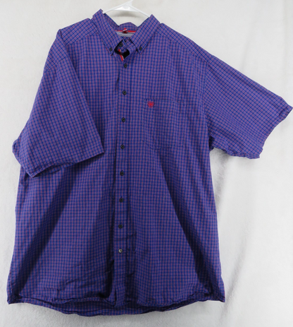 Ariat Pro Series Men's Short Sleeve Shirt - XXL Tall - Purple Plaid Pattern