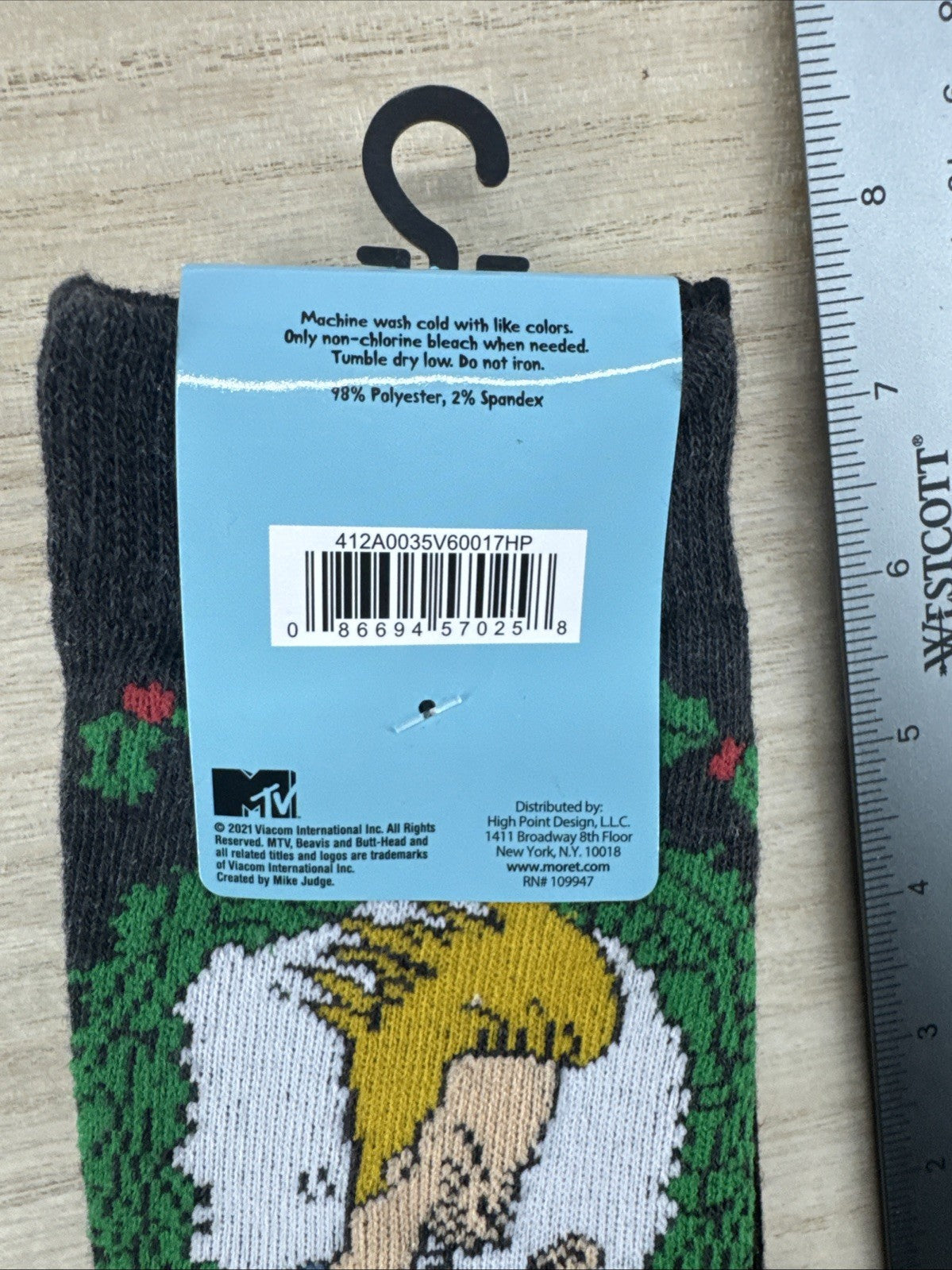Beavis and Butthead Christmas Socks - 2 pairs - Shoe Size 6-12