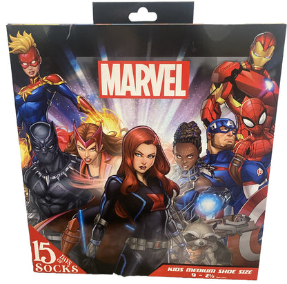 Marvel 15 Days of Socks Kids Medium Shoe Sz 9 - 2 1/20