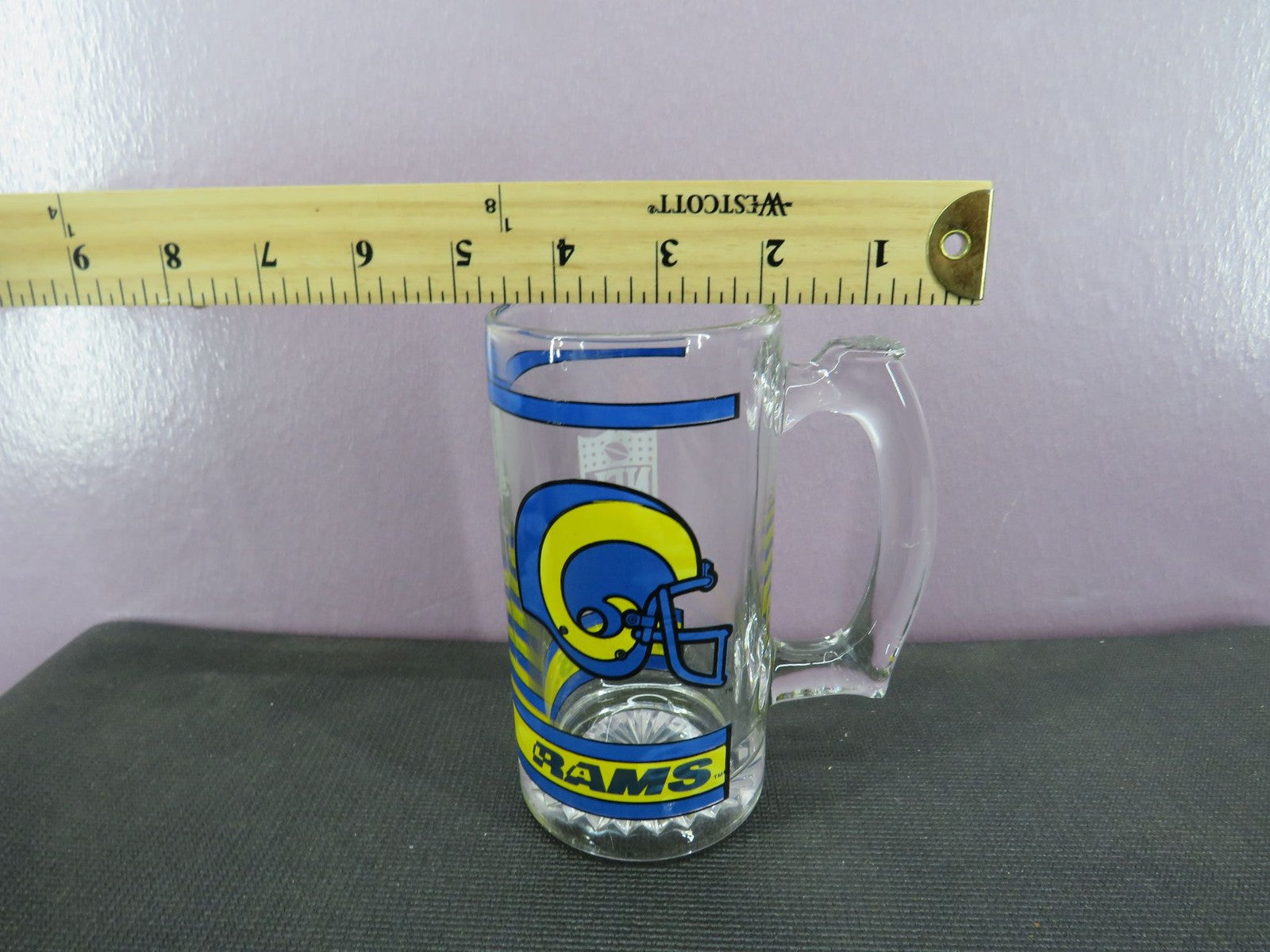 Vintage Los Angeles Rams Beer Mug Stein Tall Glass 1980s NFL