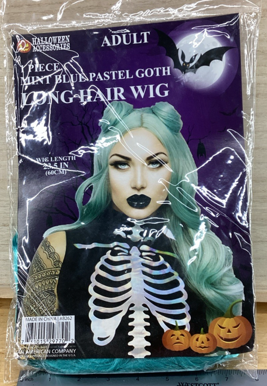 Mint Blue Pastel Goth Long Hair Wig - Halloween Accessories - Adult Size