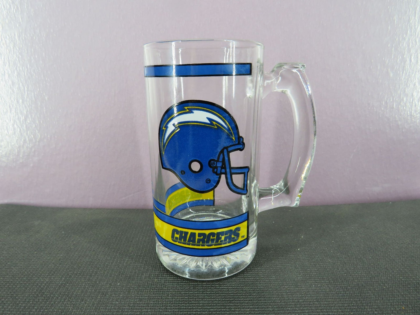 NFL Chargers Official Glass Beer Mug Helmet Logo Blue Yellow Collectible Stein