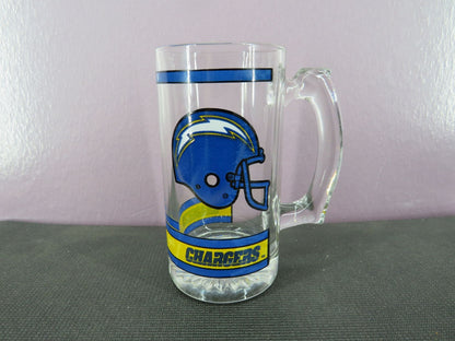 NFL Chargers Official Glass Beer Mug Helmet Logo Blue Yellow Collectible Stein