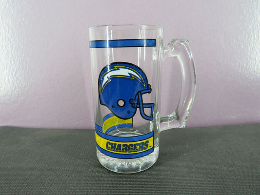 NFL Chargers Official Glass Beer Mug Helmet Logo Blue Yellow Collectible Stein