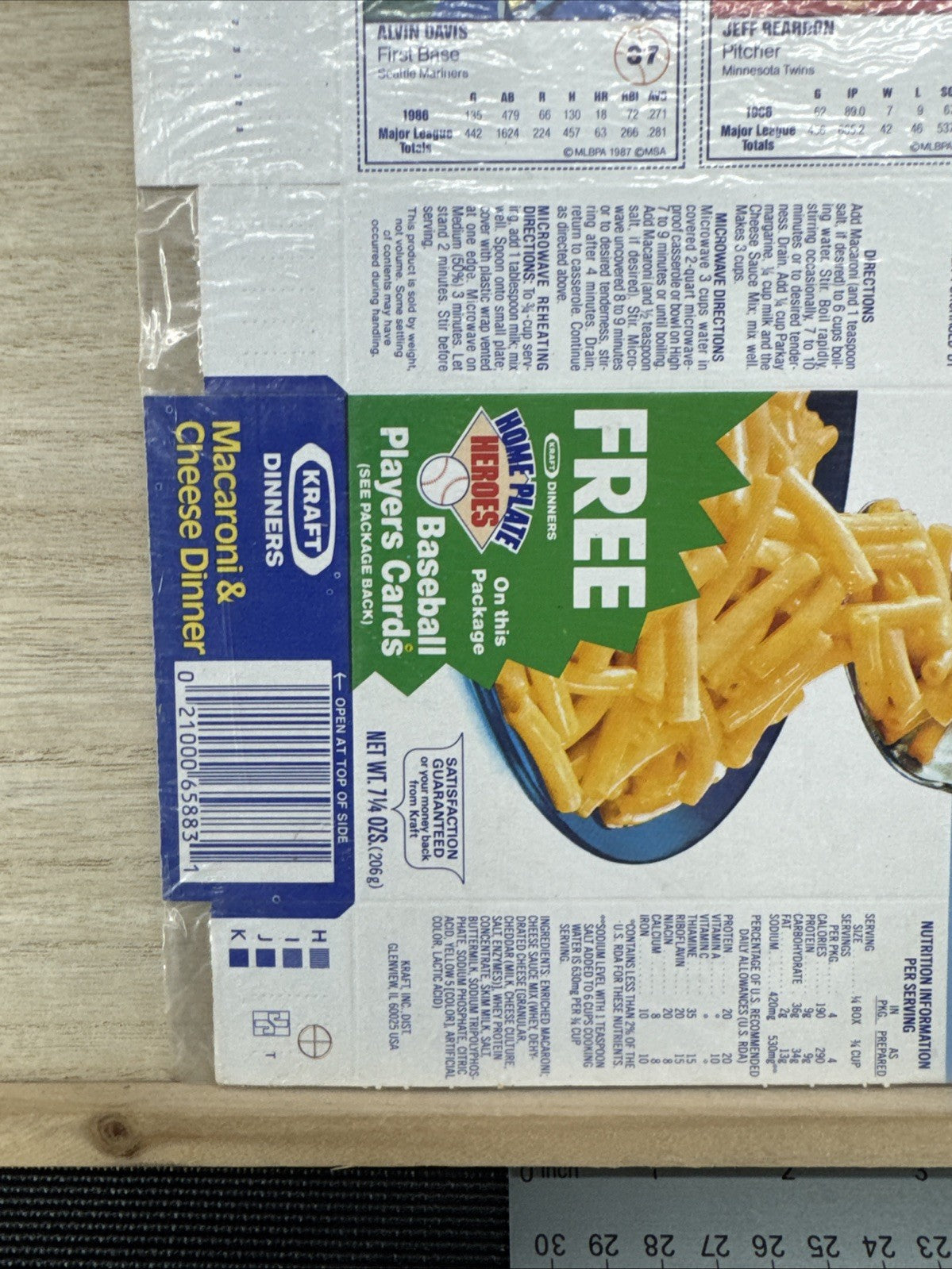 1987 Kraft Home Plate Heroes Never Folded Panel - Alvin Davis Jeff Reardon