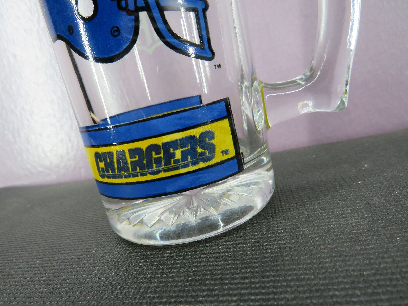 NFL Chargers Official Glass Beer Mug Helmet Logo Blue Yellow Collectible Stein