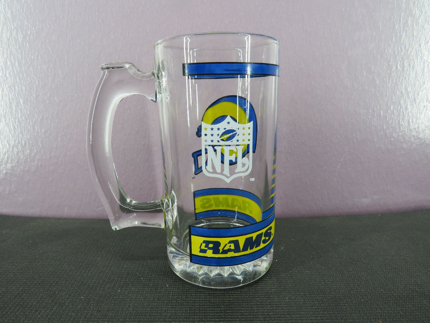 Vintage Los Angeles Rams Beer Mug Stein Tall Glass 1980s NFL