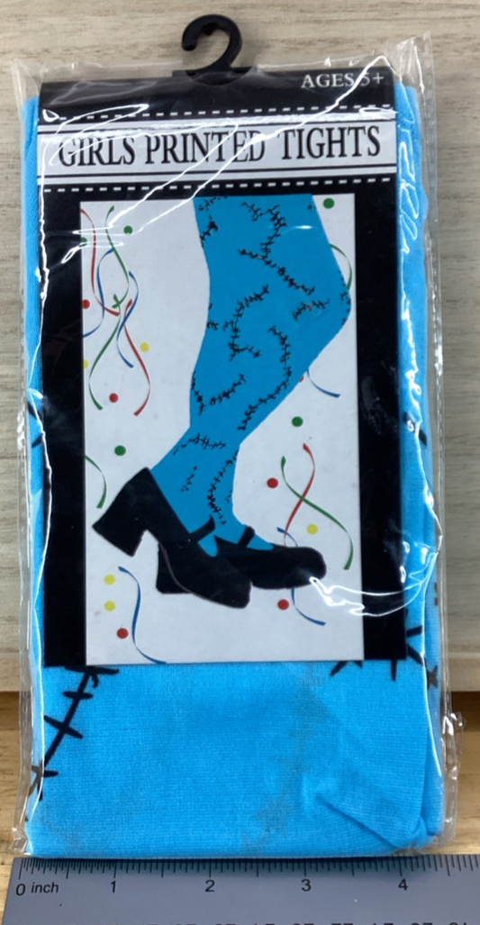 Blue With Black Stitches Print Tights