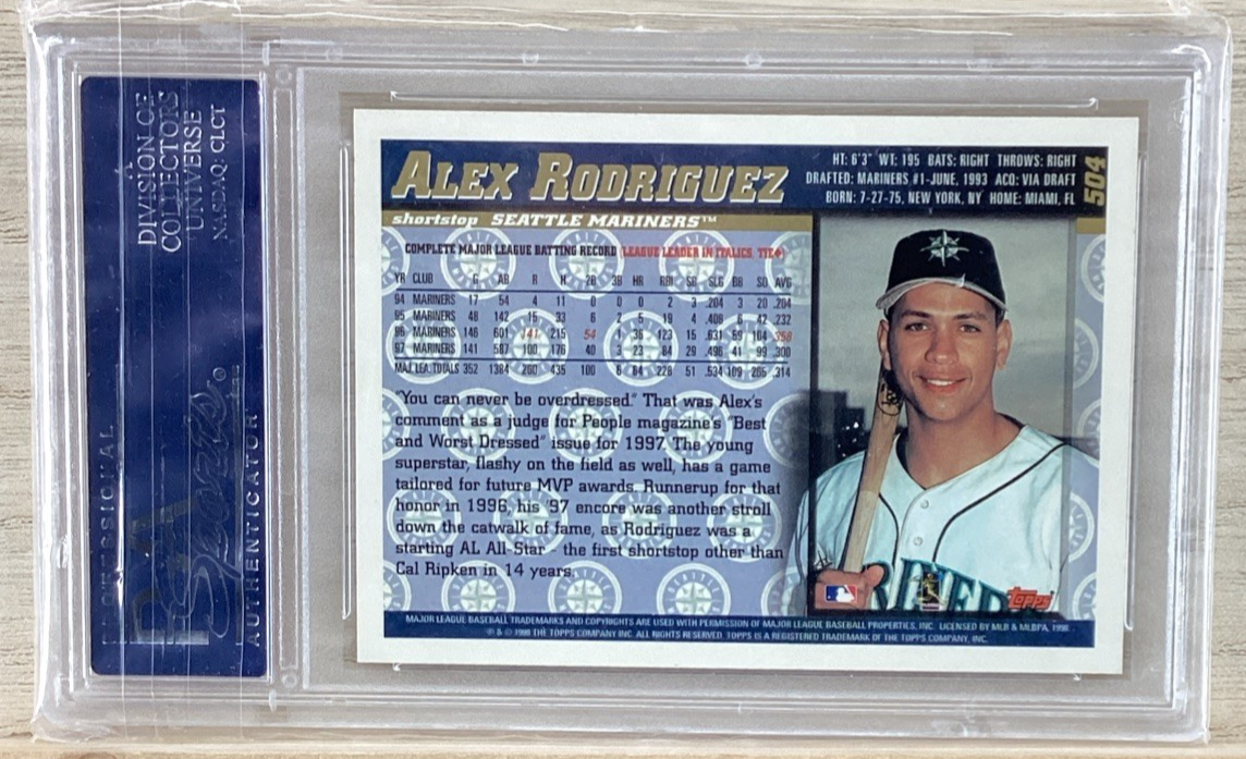 1998 TOPPS - ALEX RODRIGUEZ #504 - PSA 9 Mint