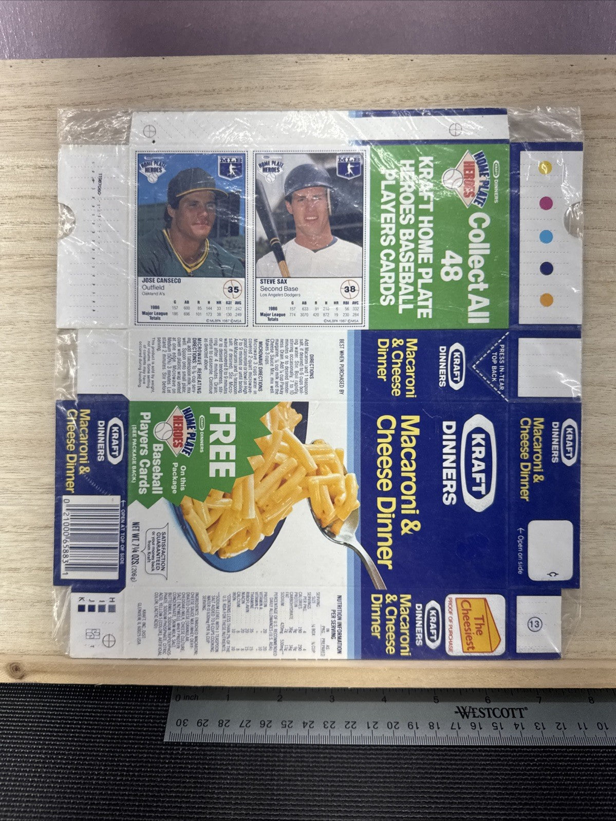 1987 Kraft Home Plate Heroes Never Folded Panel - Jose Canseco Steve Sax