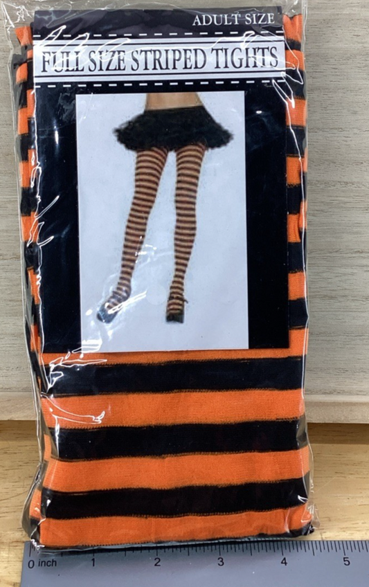 Orange & Black Full Size Striped Tights - Adult Size0
