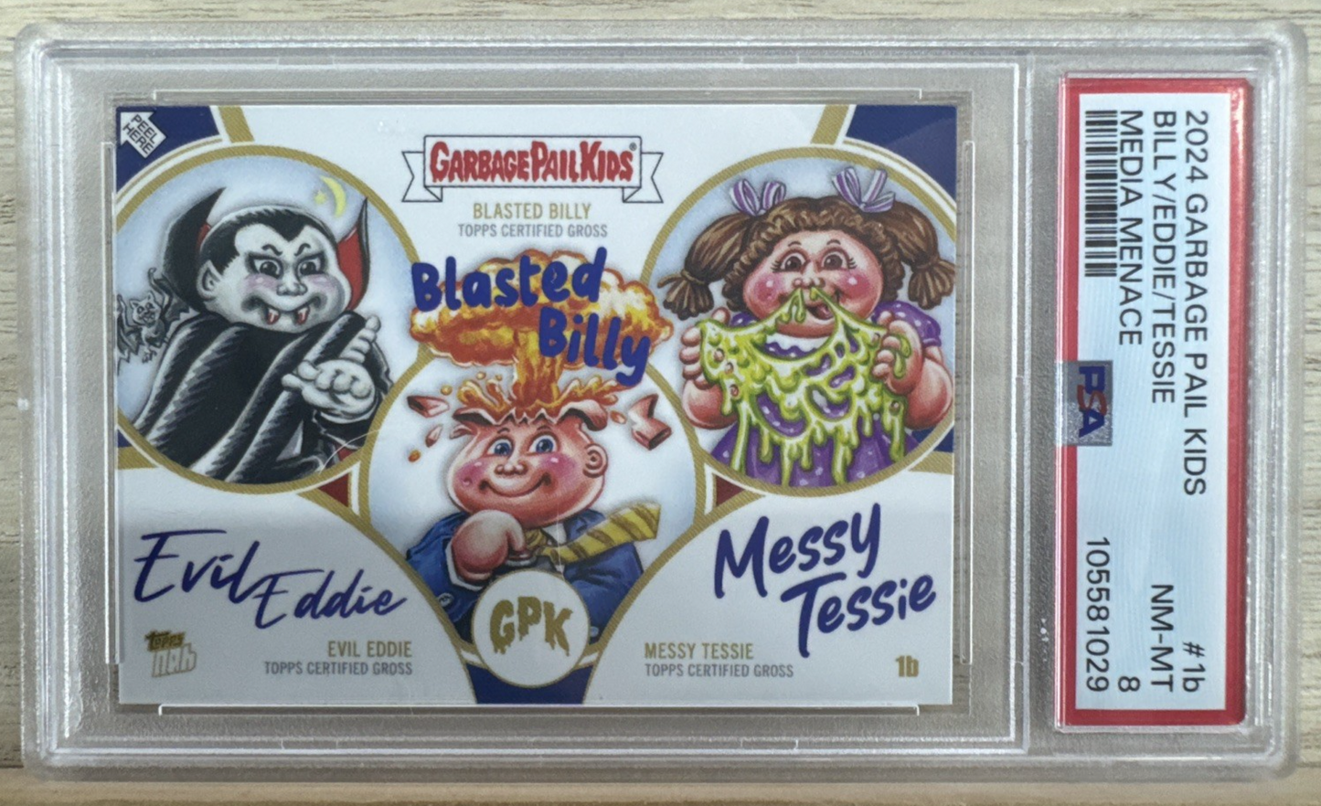 2024 Garbage Pail Kids Media Menace - Billy/Eddie/Tessie #1b - PSA 8