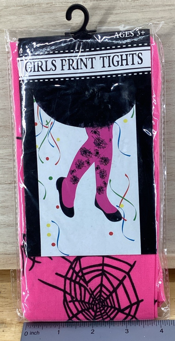 Pink With Black Spider Print Tights