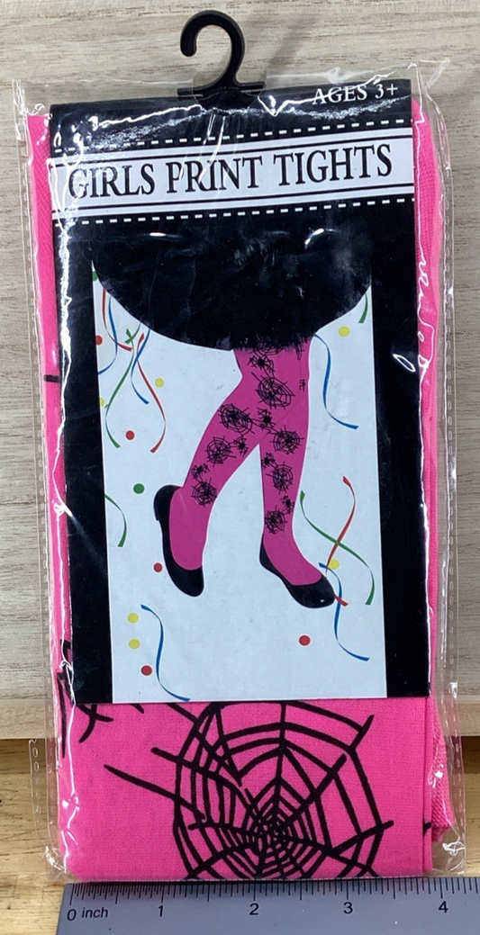 Pink With Black Spider Print Tights