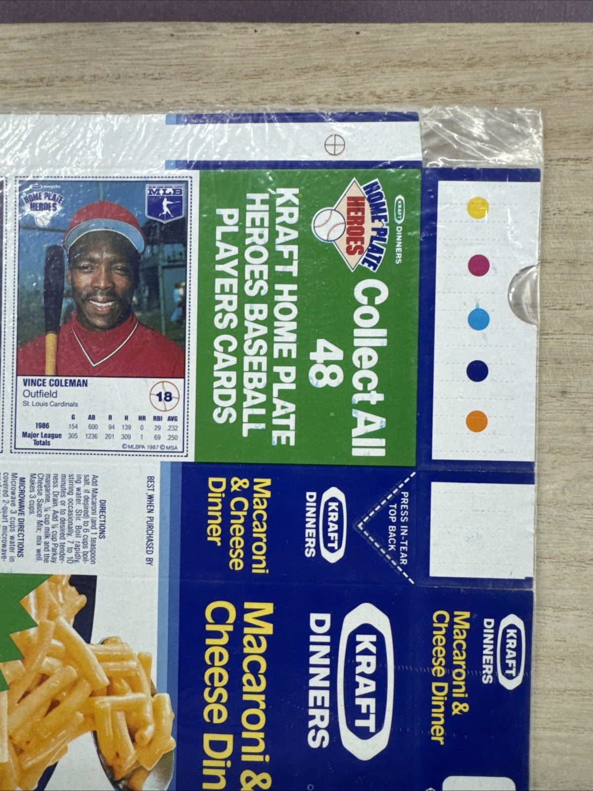 1987 Kraft Home Plate Heroes Never Folded Panel - Joe Carter Vince Coleman2
