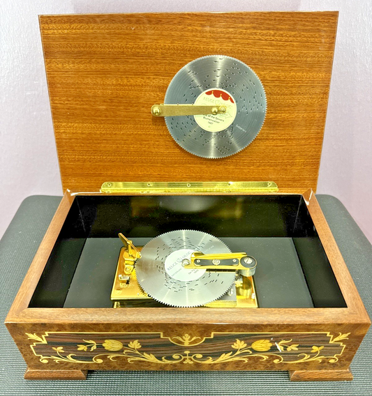 Reuge Music Disc Music Box With Extra Discs Hand Made 12-1/2" x 8" x 4"