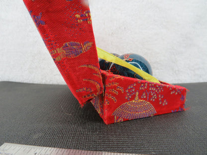 Chinese Cloisonne Baoding Balls Set With Red Brocade Box Dragon - Box Damaged