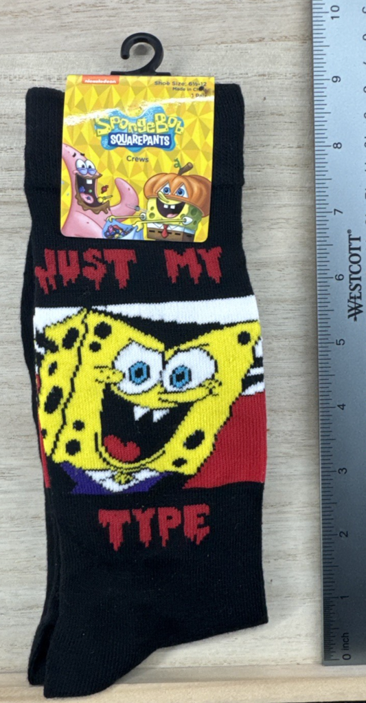 Spongebob Squarepants Just My Type Socks - Shoe Size 6.5-12
