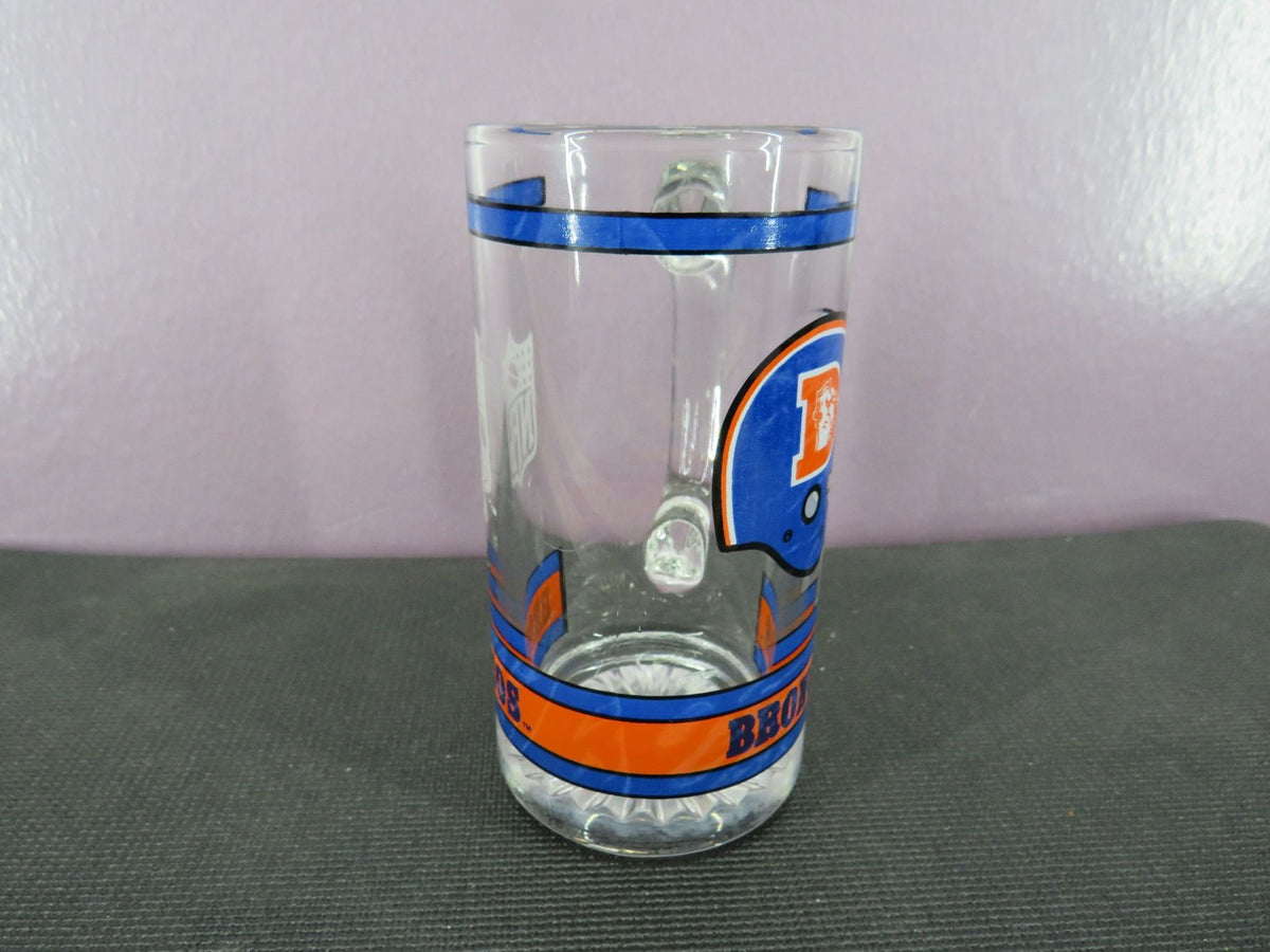 Vintage Denver Broncos Beer Mug Stein Tall Glass 1980s NFL3