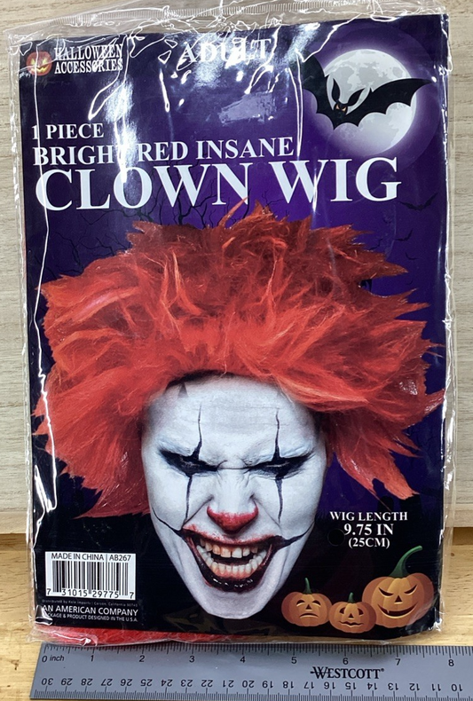 Bright Red Insane Clown Wig - Halloween Accessories0