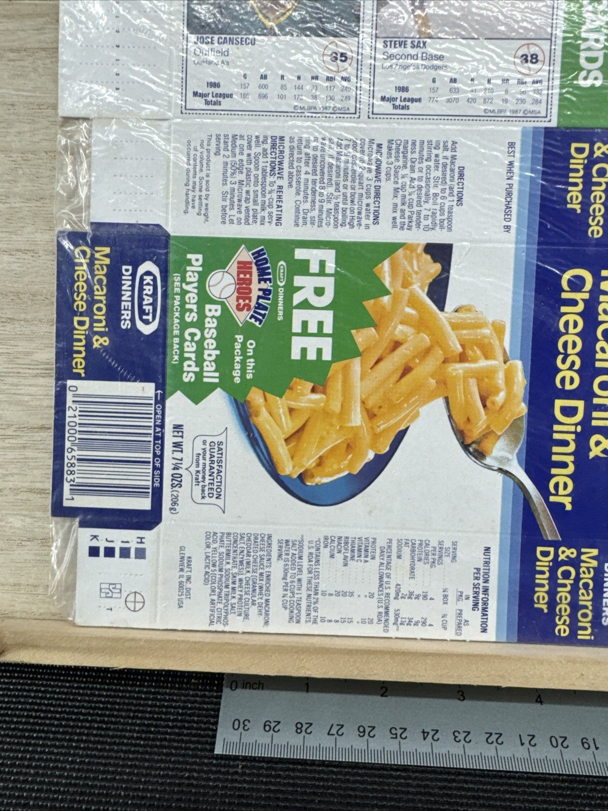 1987 Kraft Home Plate Heroes Never Folded Panel - Jose Canseco Steve Sax