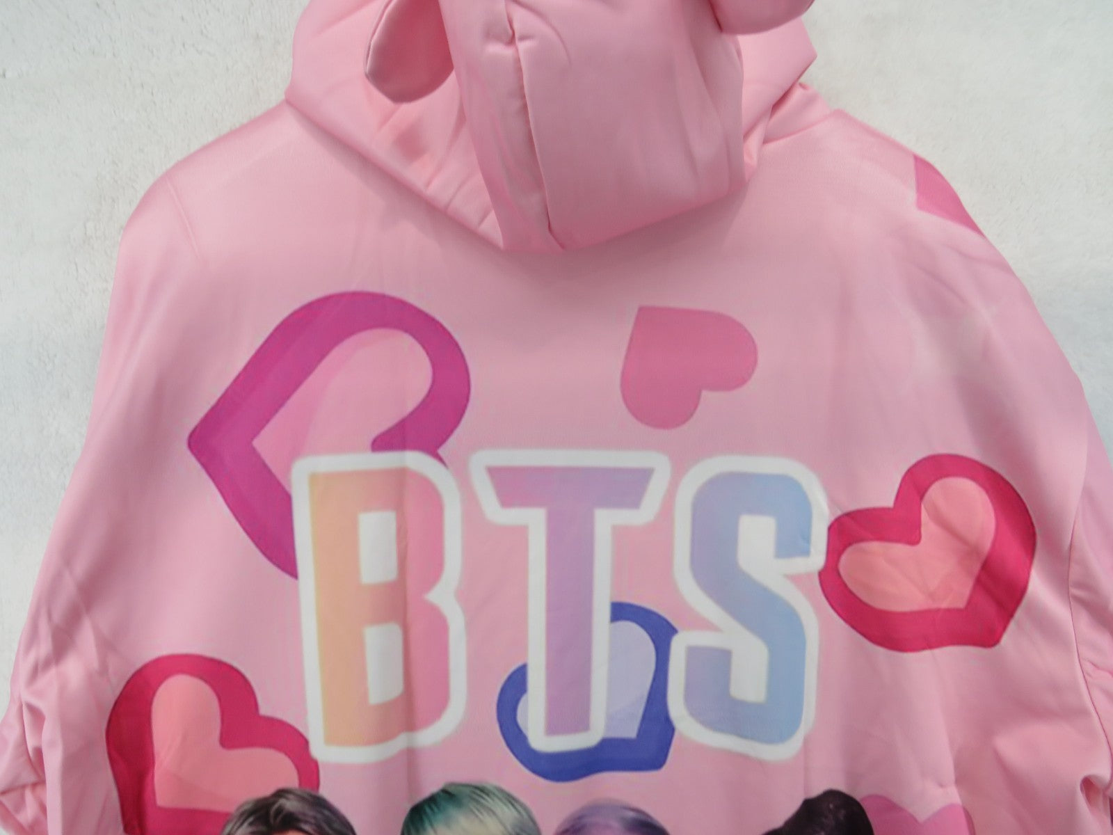 BTS Pink Hearts Long Sleeve Hoodie - Size XL
