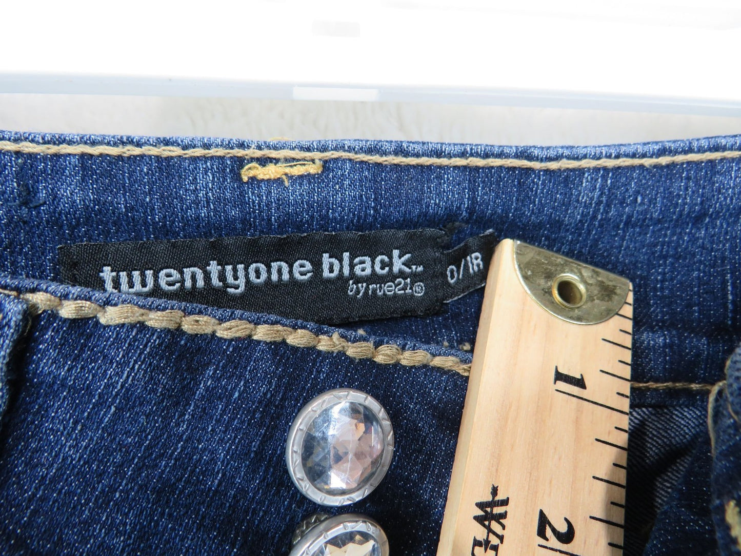 twentyone black Jeans Womens 0/1 Regular Skinny Crystal Studs Dark Wash Stretch