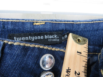 twentyone black Jeans Womens 0/1 Regular Skinny Crystal Studs Dark Wash Stretch