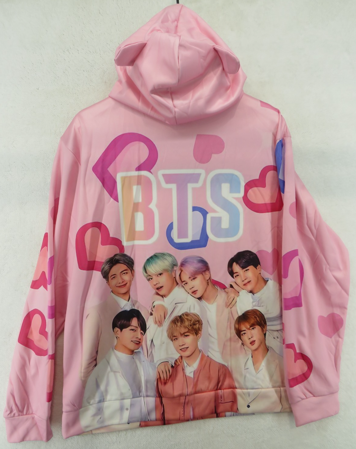 BTS Pink Hearts Long Sleeve Hoodie - Size Medium
