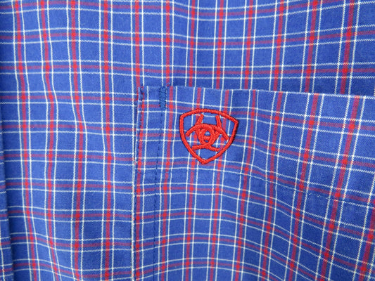 Ariat Pro Series Men's Short Sleeve Shirt - XXL Tall - Purple Plaid Pattern